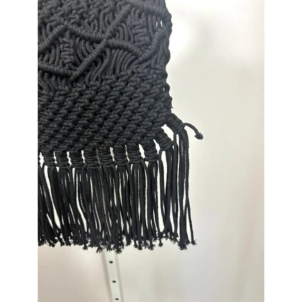 DANIELLE NICOLE Women's Hippie Bohemian Macrame Fringe Crossbody Bag Black - Picture 10 of 11